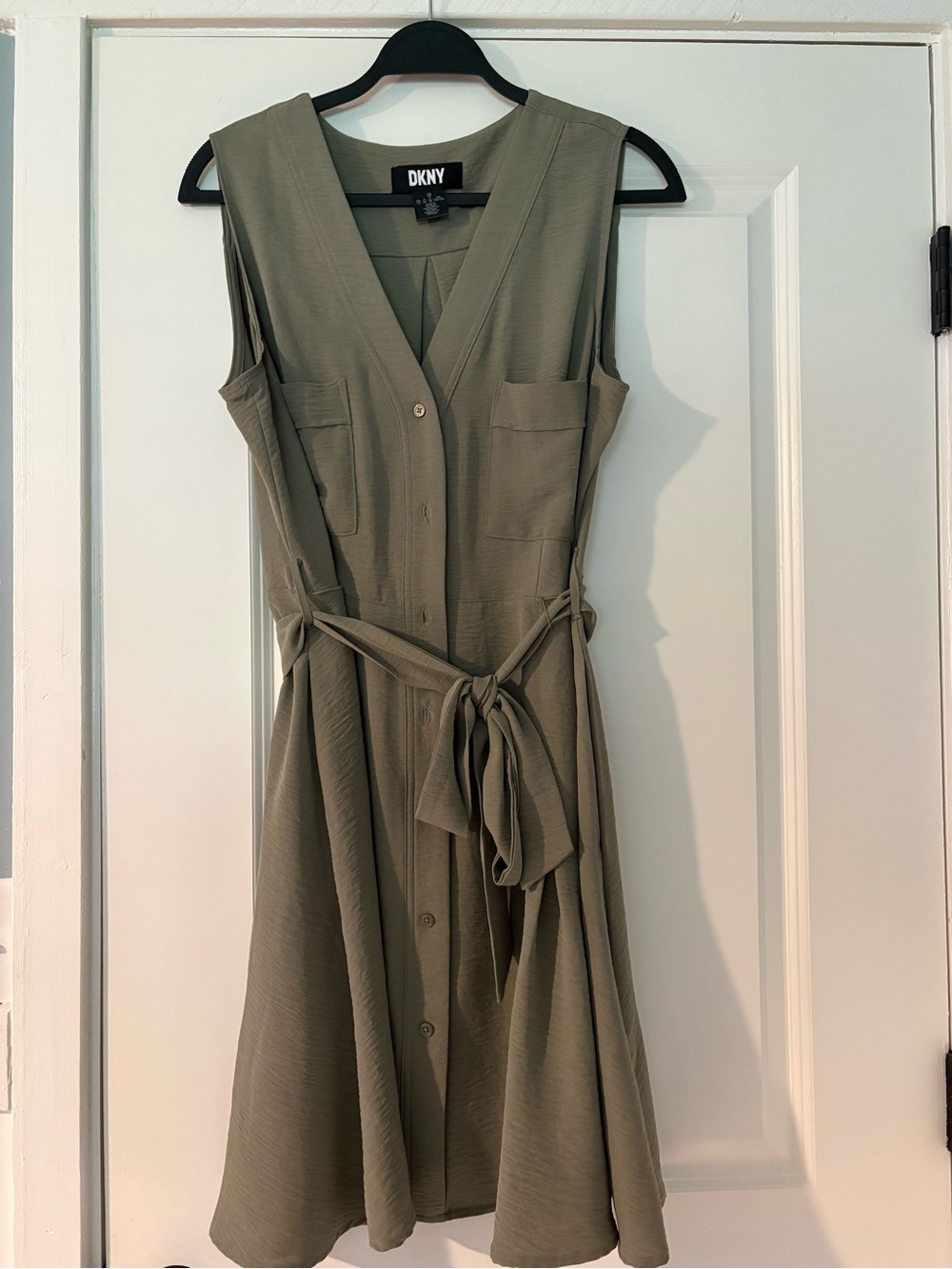 DKNY Olive Green Sleeveless Midi Shirt Dress